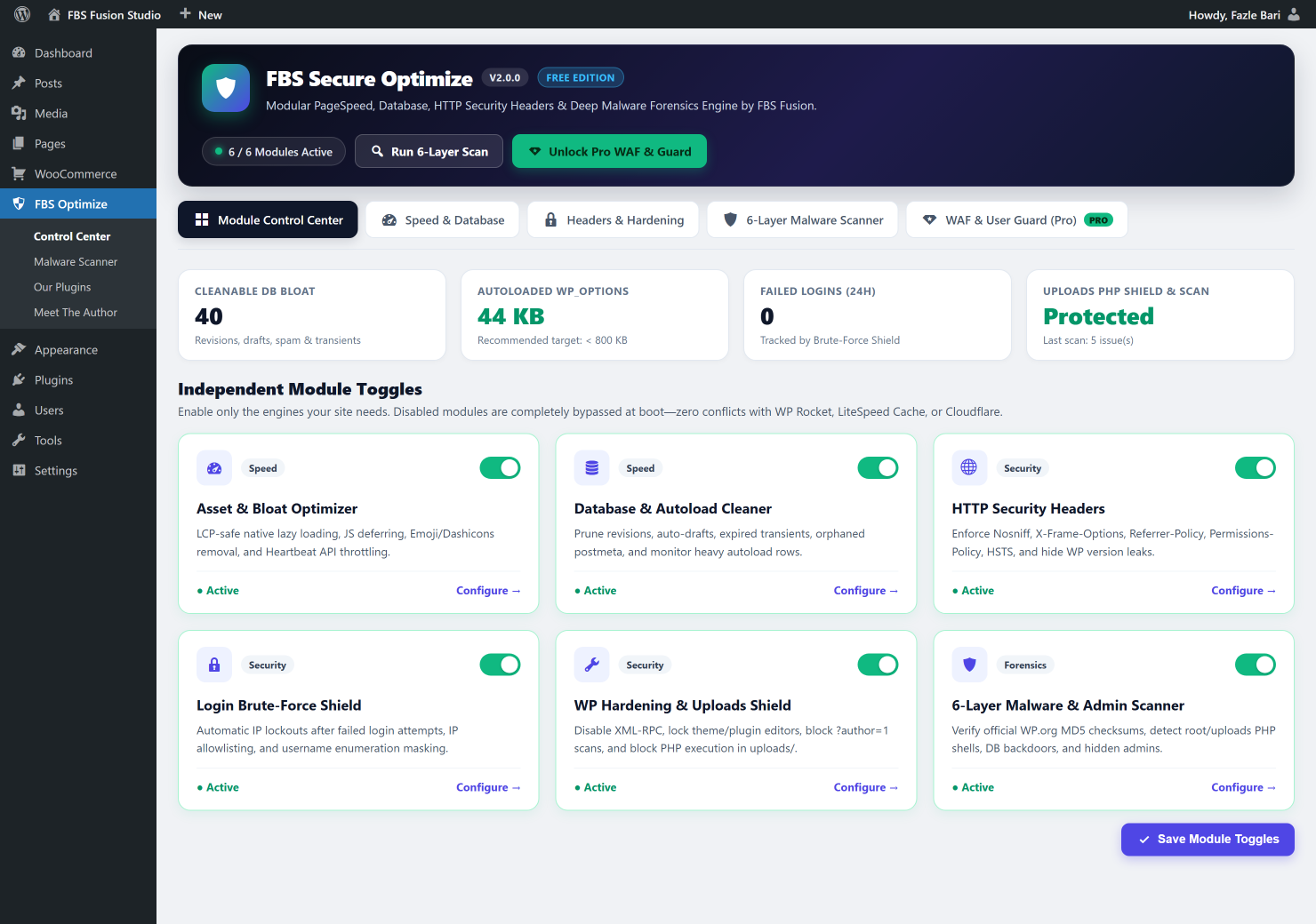 FBS Secure Optimize 2.0 Module Control Center